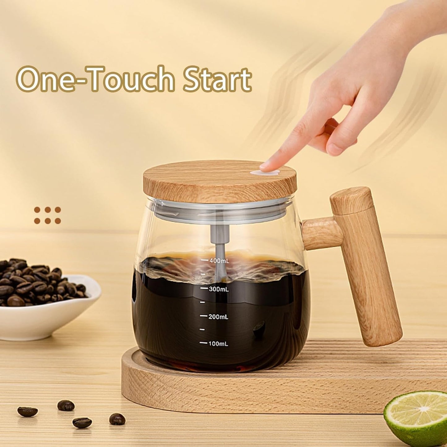 Self-Stirring Mug – USB Rechargeable, Elegant Glass Design